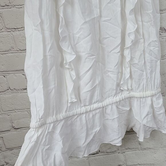 Express Frilly Solid White XS Ruffle Sleeve Peplum Top Ruffle Front Keyhole - Picture 5 of 8